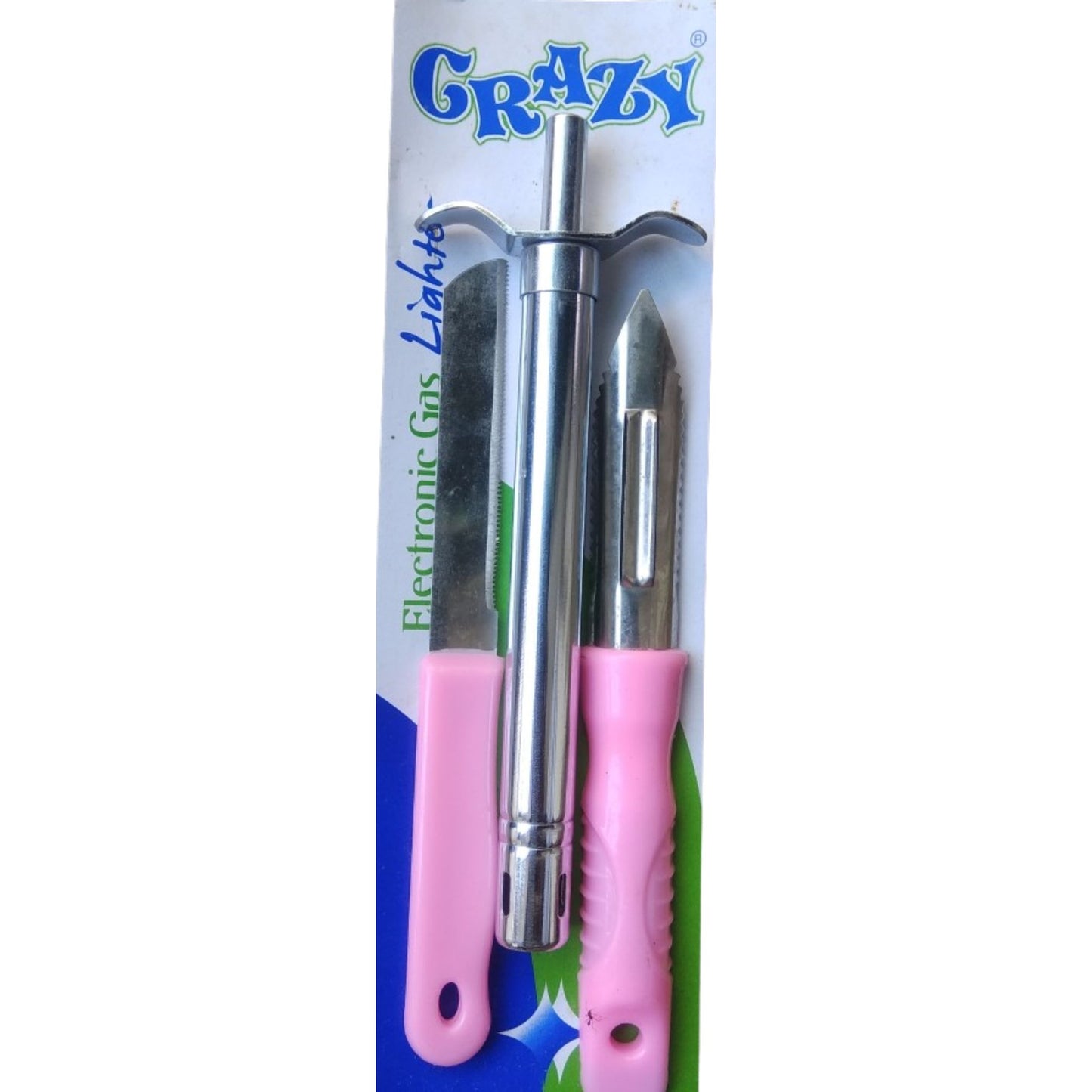 3 PCs Stainless Steel Lighter for Gas Stove, Knife, Vegetable Sleever - Faritha