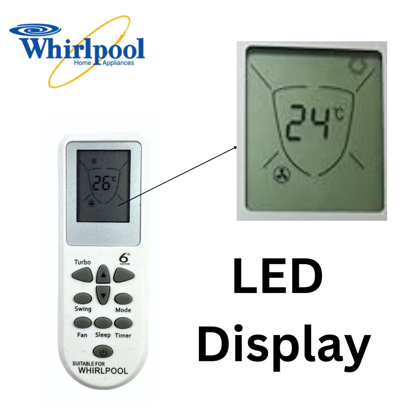 Whirlpool 6th Sense AC Remote Control (Model AC13) - Compatible with Multiple Whirlpool Air Conditioners#