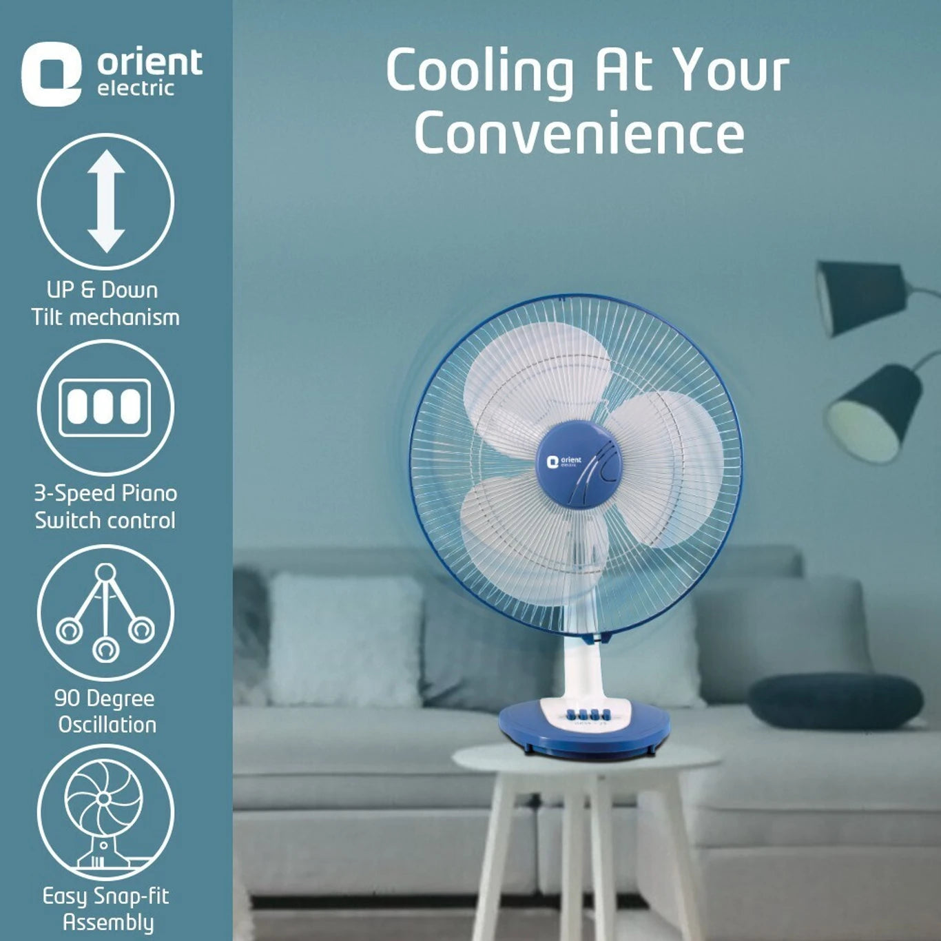 Orient Electric 400mm Desk 25 Table Fan Silent High Speed Blue #