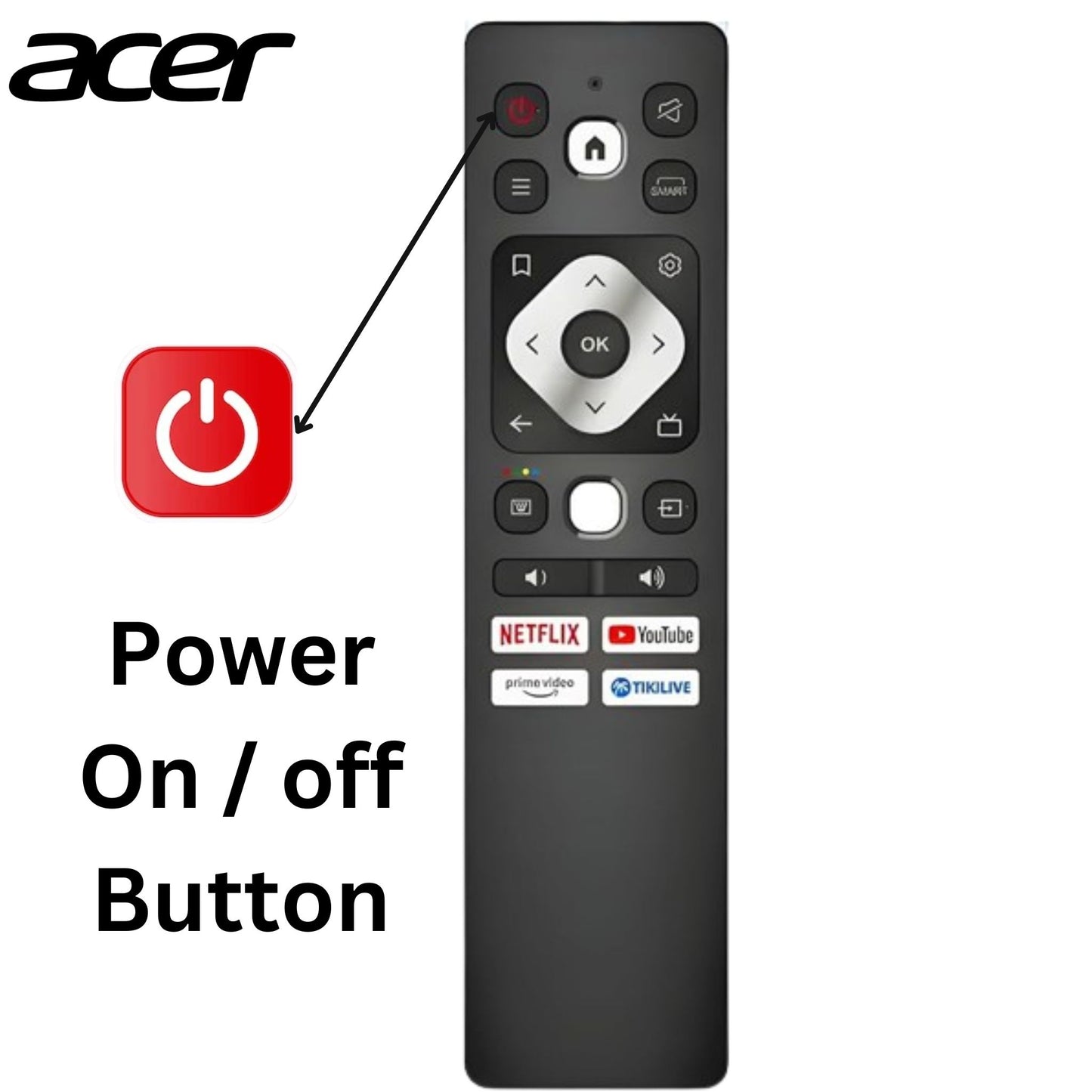 Acer Smart LED TV Remote Control β Compatible with Disney+ Hotstar, Netflix, YouTube & Prime Video (No Voice Control)#