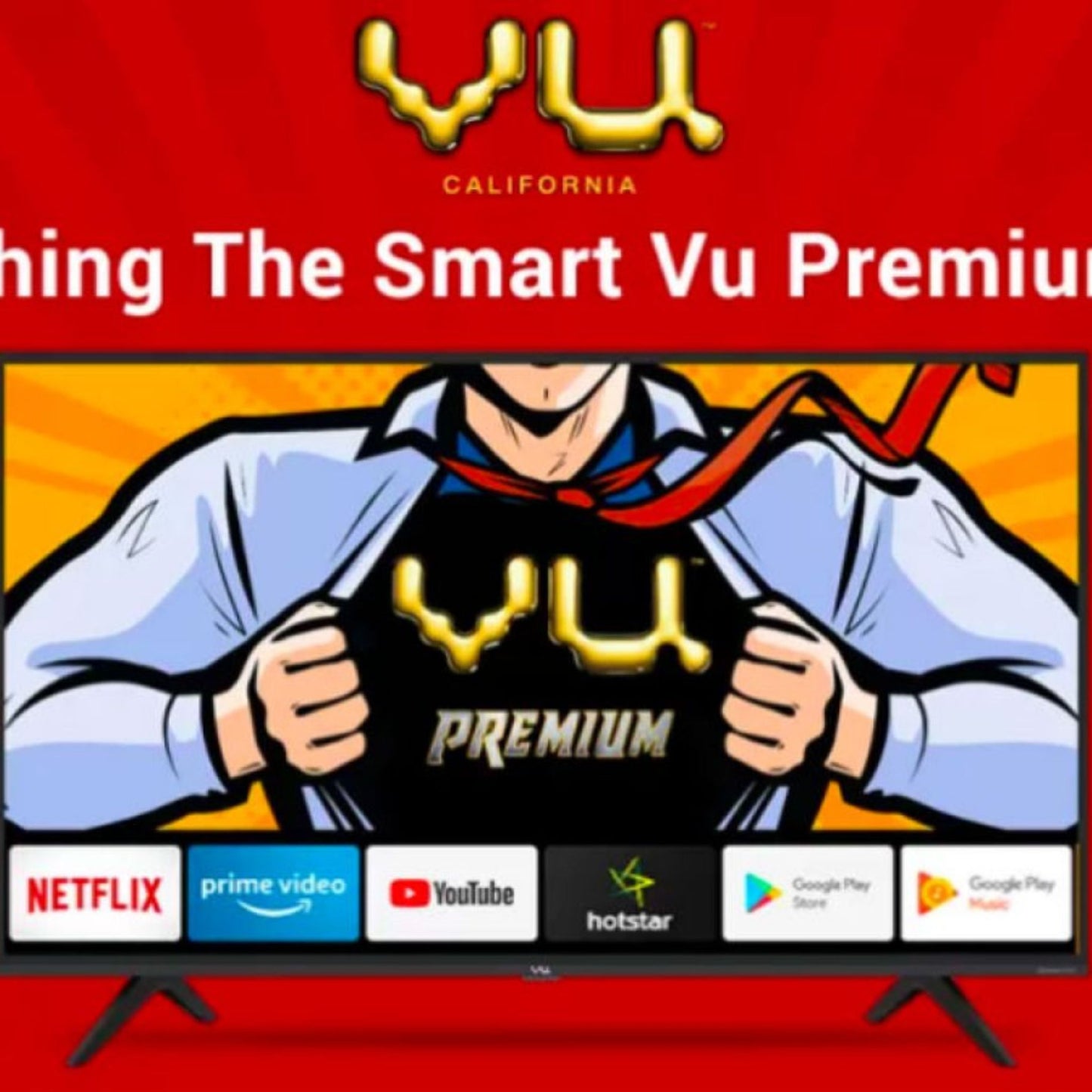 वॉयस सेंसर के साथ VU स्मार्ट टीवी रिमोट कंट्रोल - YouTube, Google Play, Hotstar और Prime Video के साथ संगत#
