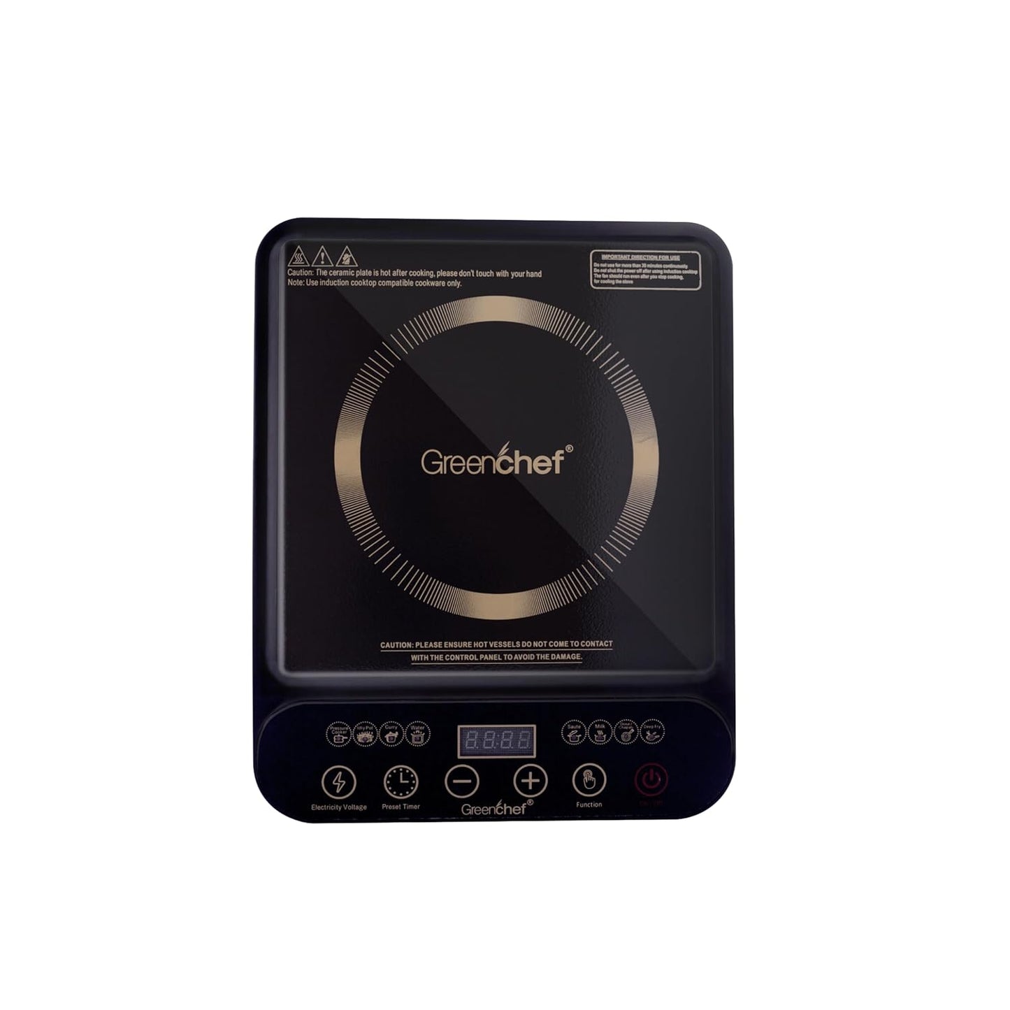 Greenchef DICE 2000W Induction Cooktop with LED Display Touch Panel & Preset Functions #