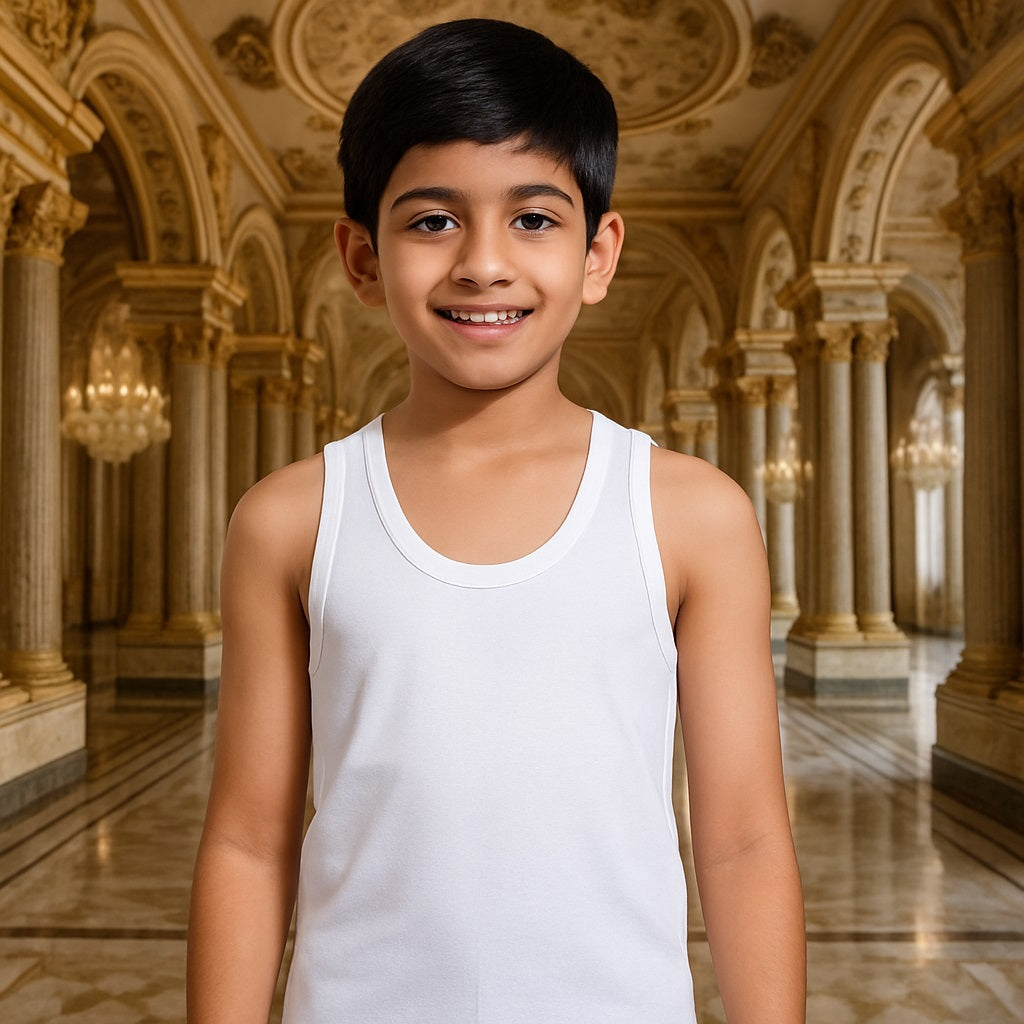 Poomex Premium Boys Innerwear Cotton Vest β White Sleeveless Banian for Baby & Kids#