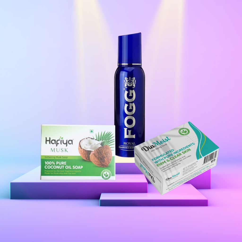 Hafiya Anti Aging & Musk Soap,Fogg Royal & Radiate Perfume Combo 4Pcs Set Offer - Faritha