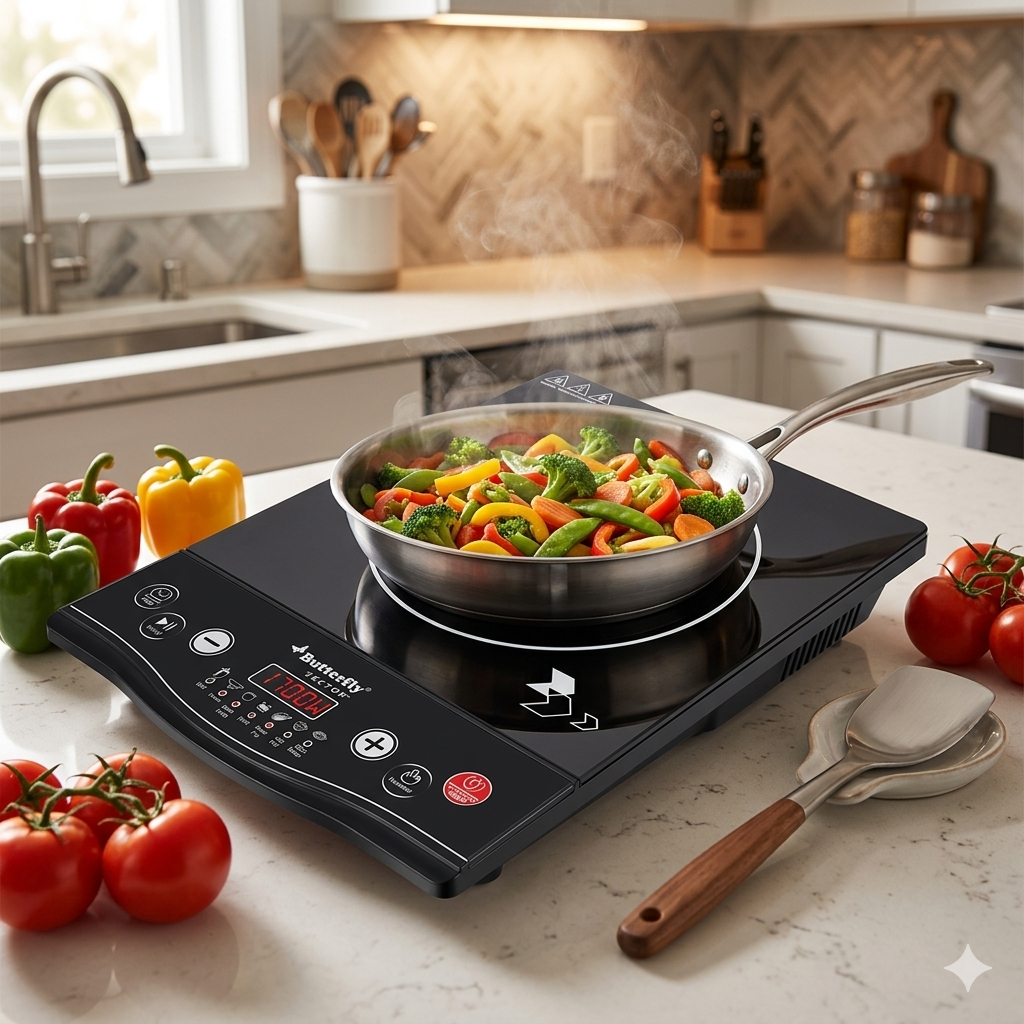 Butterfly Vector Plus 1700W Induction Cooktop Black with Push Button Controls & LED Display #