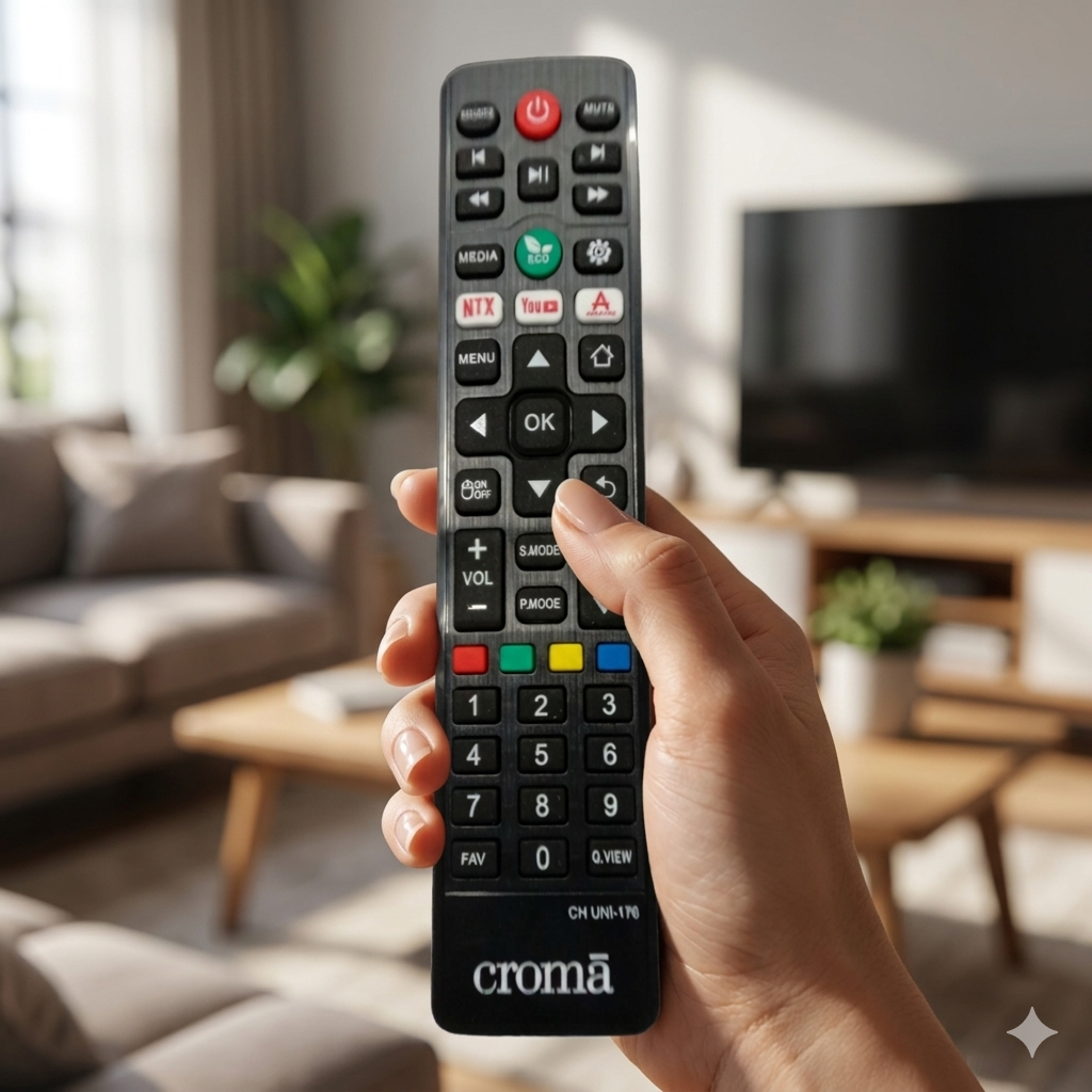 Croma Smart LED TV Remote Control – Compatible with Netflix & YouTube, High Sensitivity #