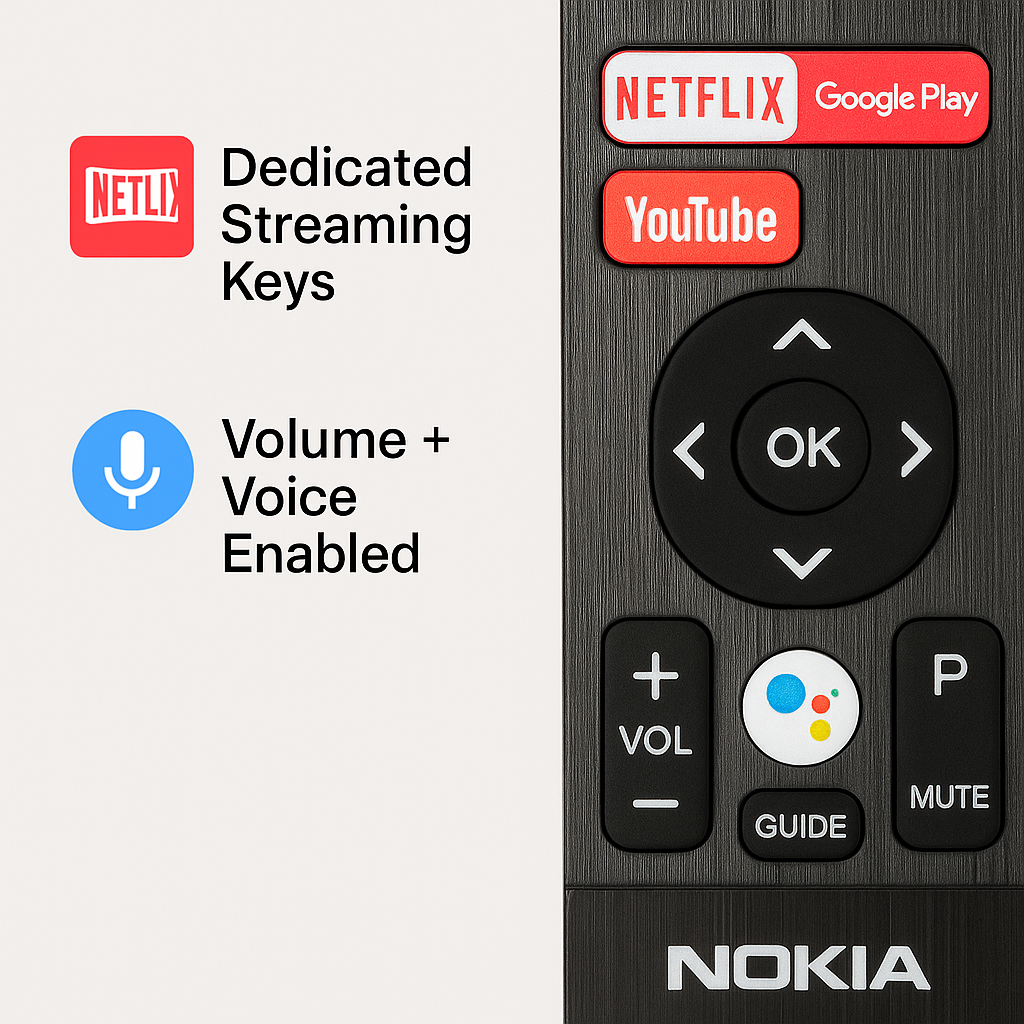 Nokia Smart LED TV Remote | Voice Control & Streaming Apps (Netflix, YouTube, Prime) ##