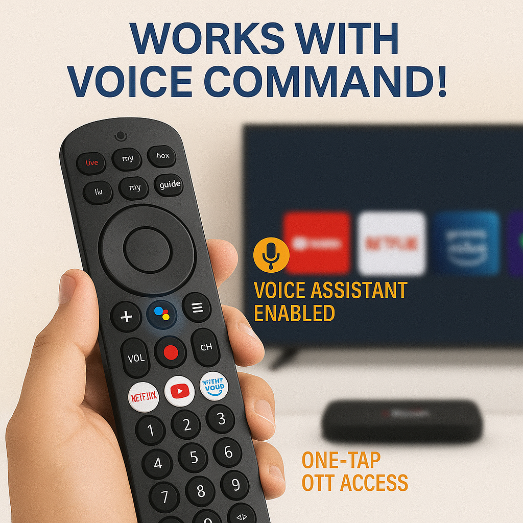 Original Airtel Xstream HD Set-Top Box Remote with Voice Control โ Netflix, YouTube, Prime Video Compatible#