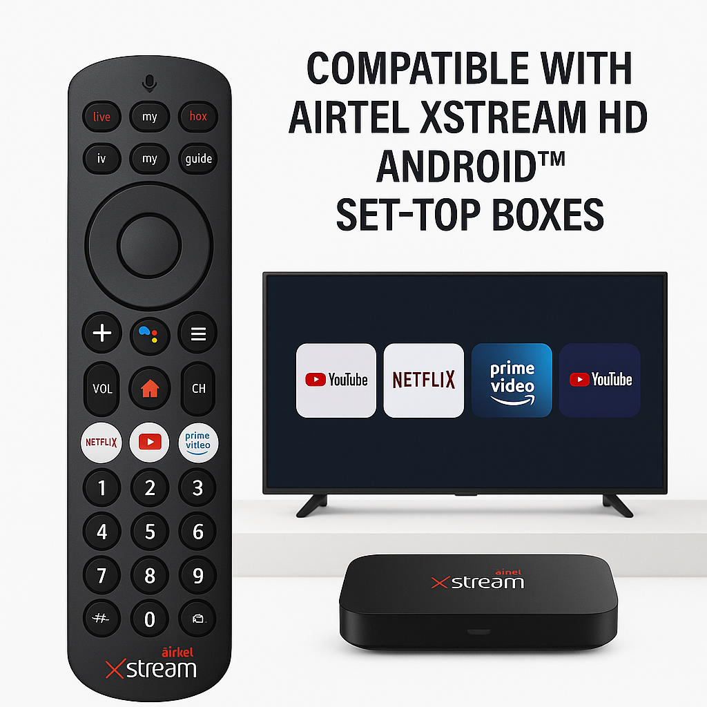 Original Airtel Xstream HD Set-Top Box Remote with Voice Control โ Netflix, YouTube, Prime Video Compatible#