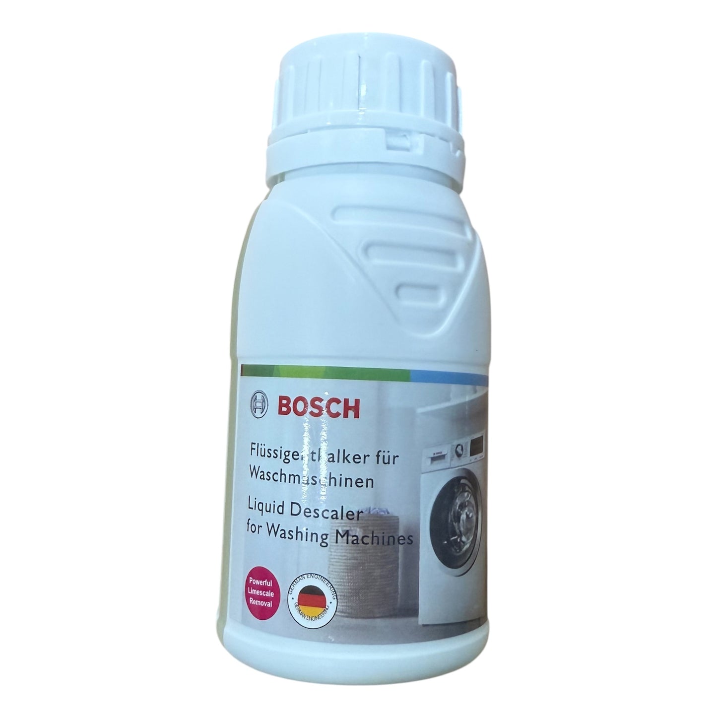 Bosch liquid descaler for washing machines on a white background