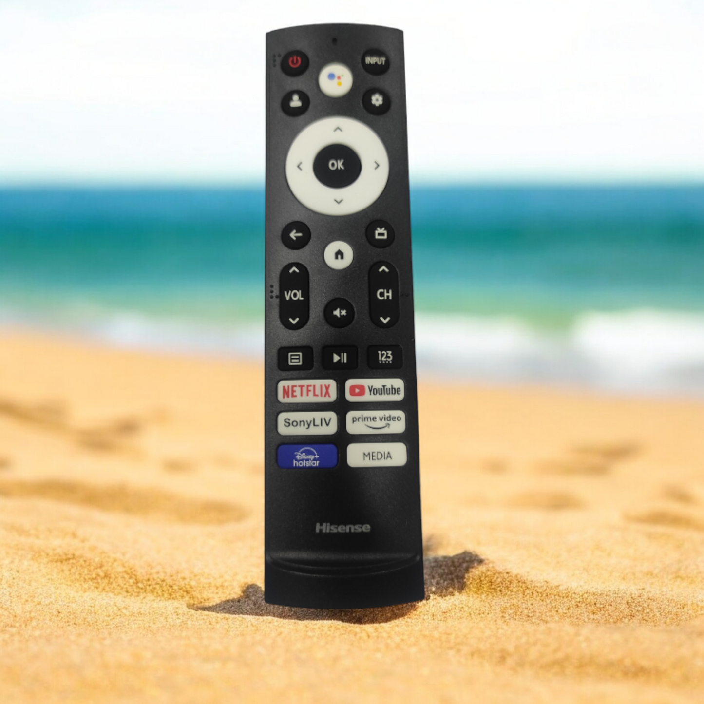 Original Hisense Smart TV Remote with Voice Control β YouTube, Google Play, Hotstar & Prime Video Buttons#