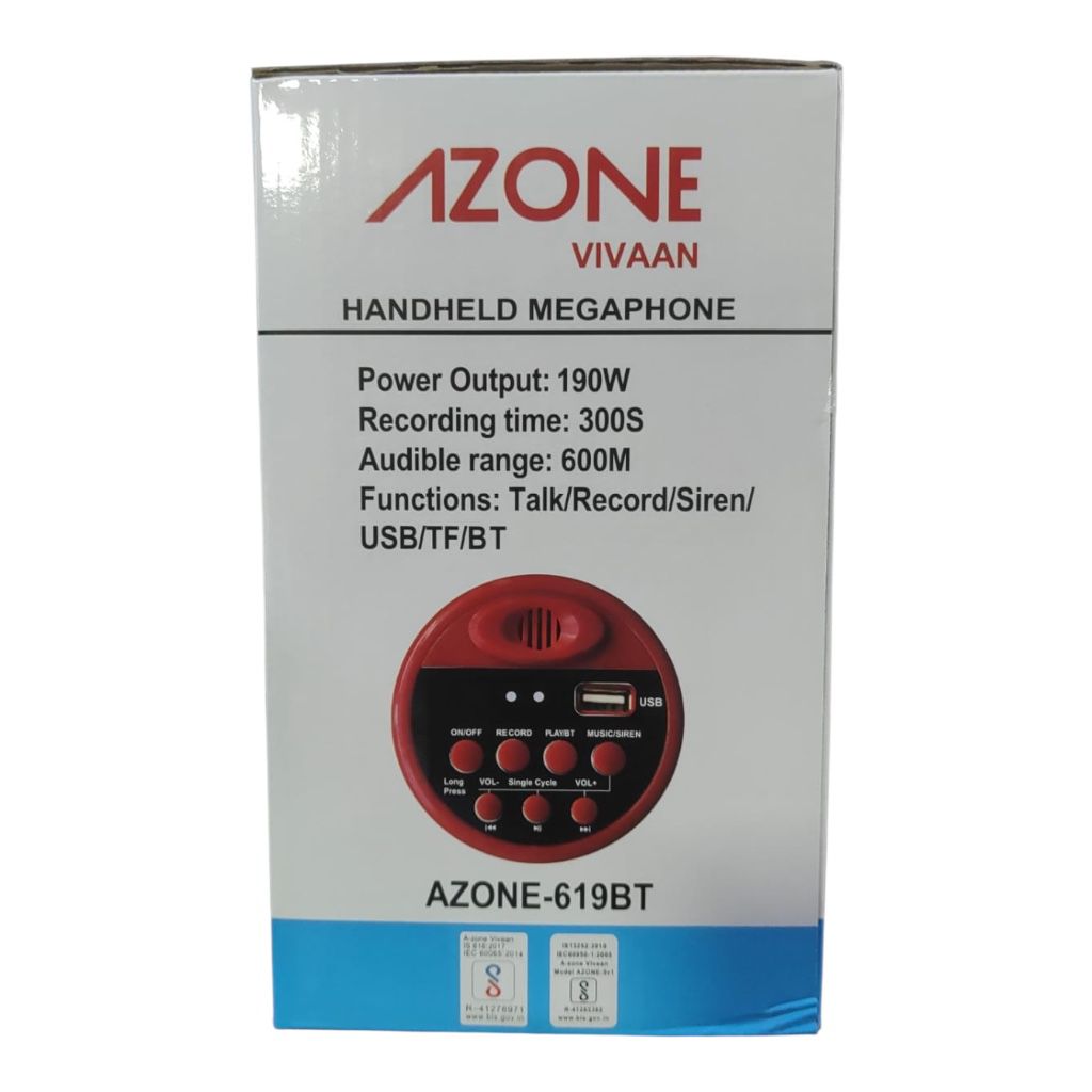AZONE Vivaan 619BT 190W Handheld Megaphone with USB/TF/BT & Siren #