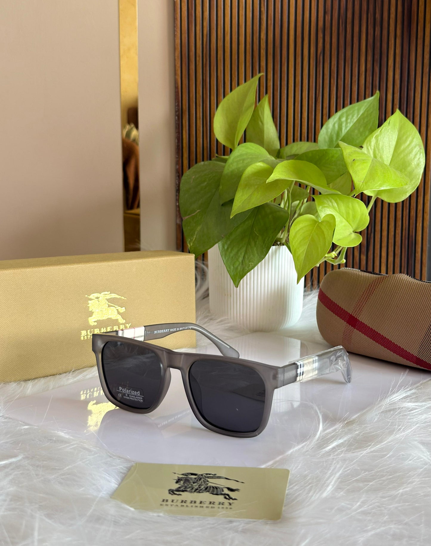 Burberry Style Polarized Square Sunglasses – UV Protection Designer Shades