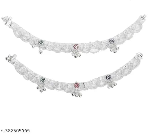 Twinkling Fancy Women Anklets & Toe Rings - Silver Plated with Artificial Stones