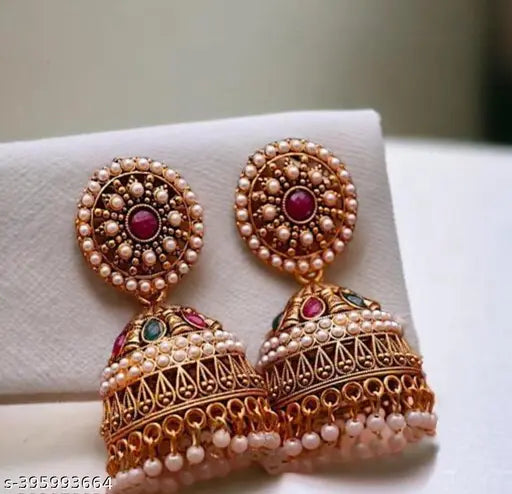 Unique Oxidised Gold Jhumkhas with Pearls - Adjustable Earrings & Studs