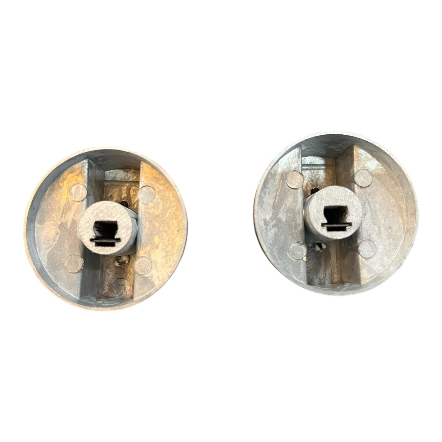 Back view showing universal fitting shaft of metal gas stove knob