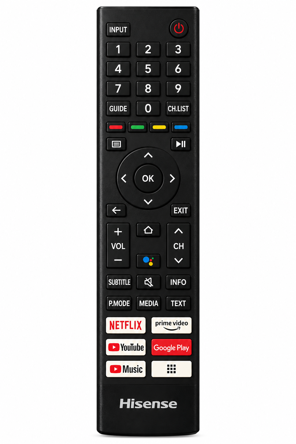 Hisense Smart TV remote control with streaming app shortcut buttons