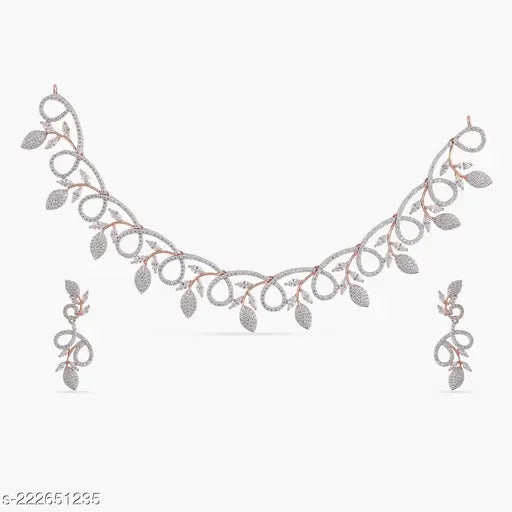 Elite Bejeweled Women Jewellery Set - Adjustable Silver-Plated Necklace & Earrings with Cubic Zirconia