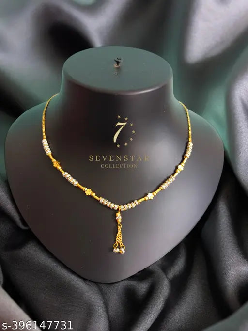 Elite Bejeweled Women’s Necklace & Chain Set – Gold Plated with Artificial Beads