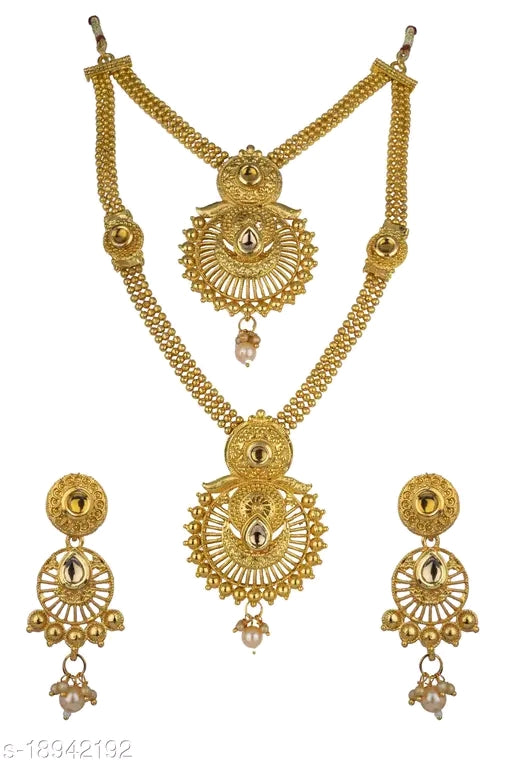 Princess Unique Gold-Plated American Diamond Necklace & Earrings Set – Adjustable