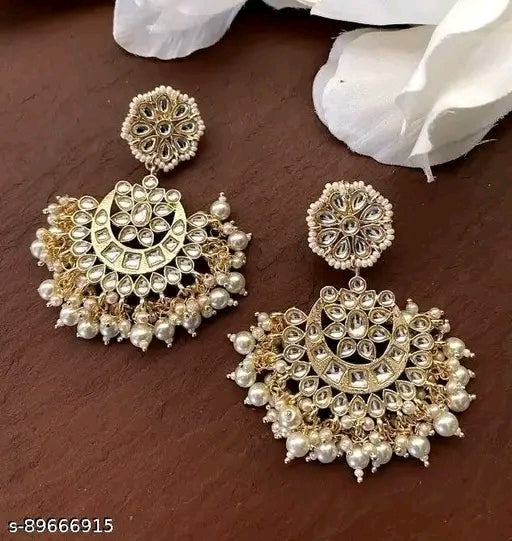 Fancy Gold-Plated Chandbali Earrings with Pearls
