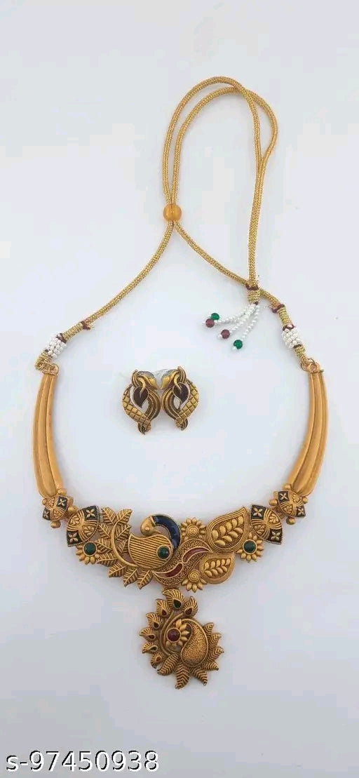 Elegant Gold-Plated Fashion Jewelry Set for Women & Girls – Adjustable Necklace & Earrings with Artificial Stones"
