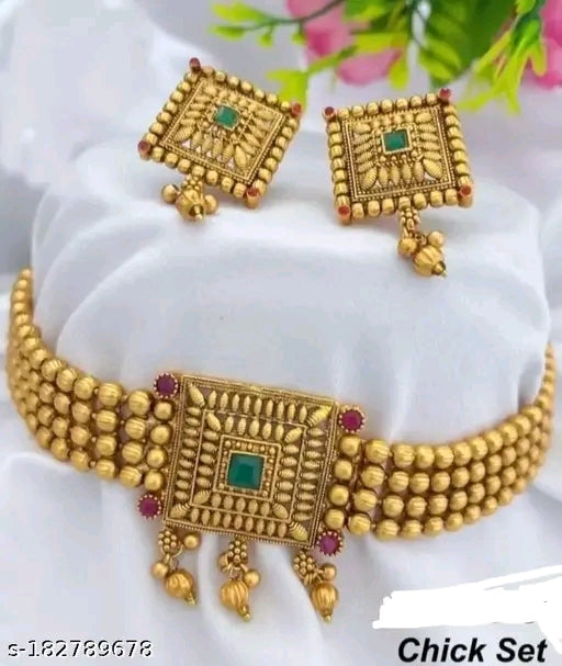Allure Graceful Gold-Plated Choker & Earrings Set – Elegant & Timeless
