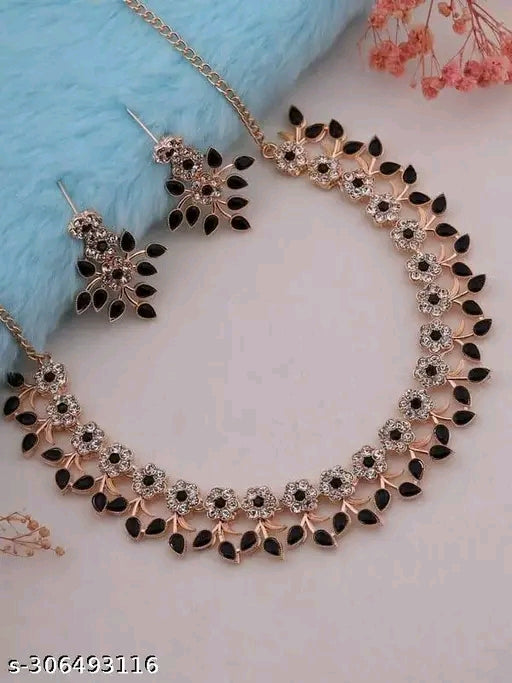 "Allure Gold-Plated Jewelry Set – Dazzling Necklace & Earrings with American Diamonds"