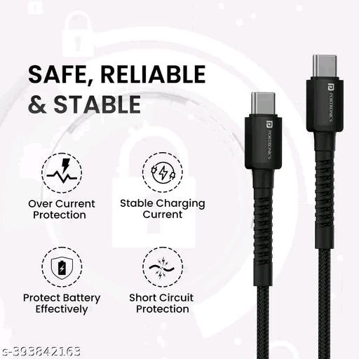 Portronics Konnect X 60W Type C to Type C Unbreakable Fast Charging Cable - 2M, Black