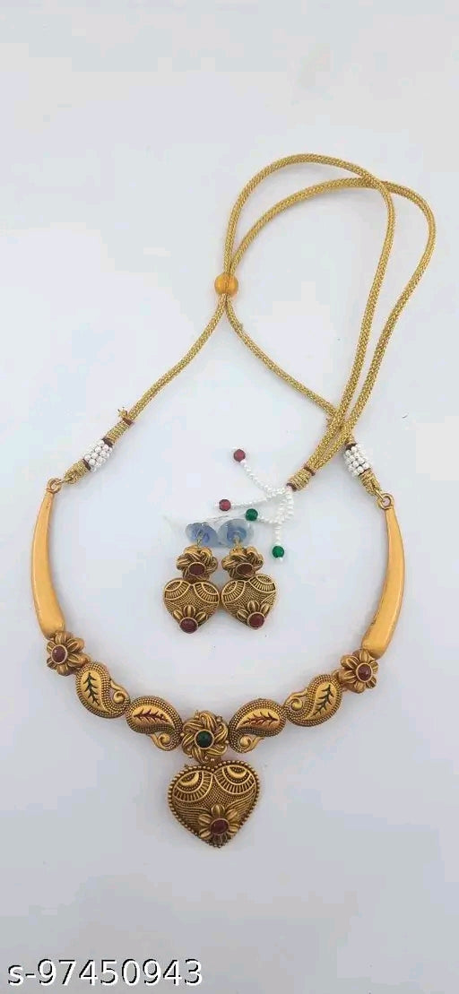 Elegant Brass-Plated Necklace & Earring Set – Perfect for Women & Girls"
