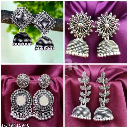 New Oxidised Silver Chandelier Earrings (Set of 4)