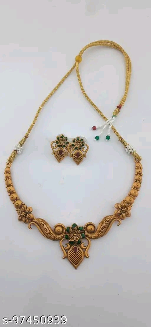 ✨ Elegant Brass-Plated Necklace & Earrings Set for Women & Girls