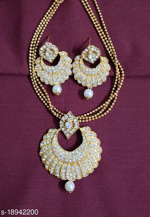Princess Unique Gold-Plated American Diamond Necklace & Earrings Set – Adjustable
