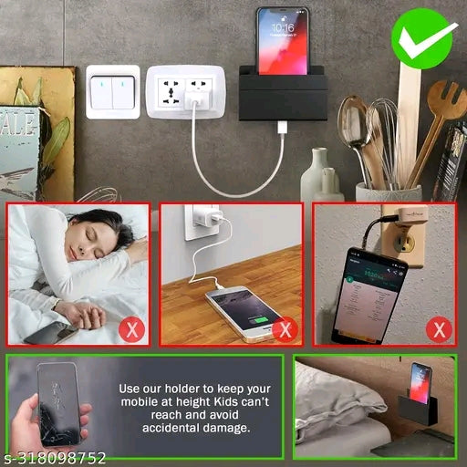 Brazilian Wall Mount Mobile Holder – Sleek, Sturdy, and Universal Charging Stand (Black)"