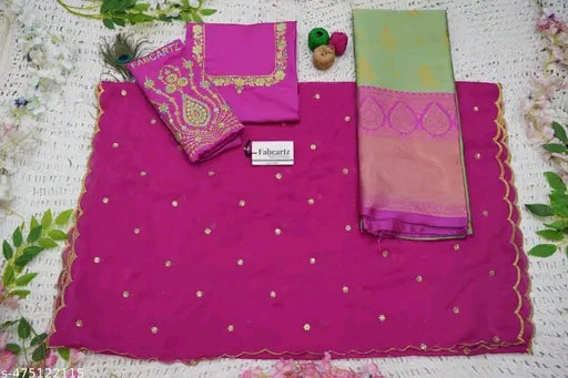 Trending Beautiful South Indian Style Half Saree With Blouse & Rangoli Embroidery Dupatta#