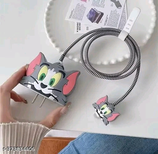Micvir Charger Cover for iPhone 18W-20W Charger, 3D Cartoon Design Tom Grey, SpiralMicvir 3D Cartoon Tom Grey Spiral Charger Cover for iPhone 18W-20W Charger & Cable Protector
