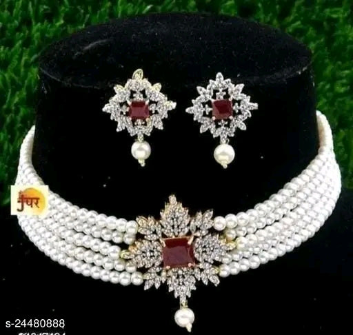 Elegant Gold-Plated Chunky Choker & Earrings Set – Dazzling American Diamond Shine