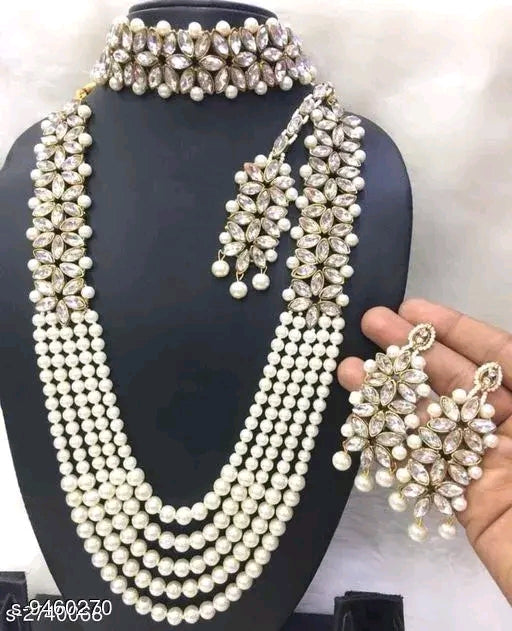✨ Elegant Gold-Plated Pearl Jewellery Set – Traditional Haram & Earrings ✨