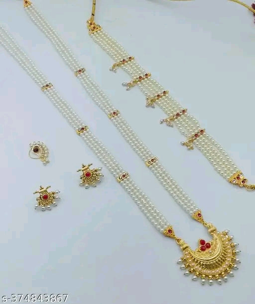 โจ Elegant Long Mala Pandal Set Combo โ Necklace & Earrings with Pearl Accents โจ
