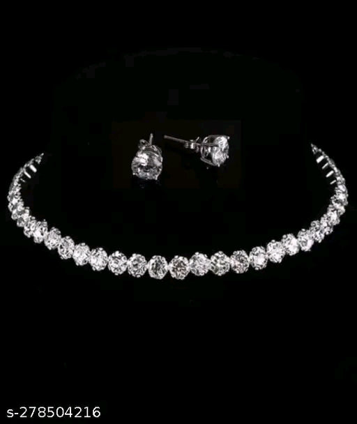 Elite Fancy Women’s Choker Necklace & Chain - 925 Sterling Silver with Cubic Zirconia, Gold Plated