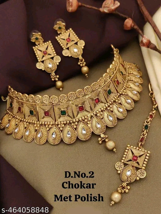 RAJAWADI Royal Gold-Plated Choker Set – Elegant CZ AD Necklace & Earrings ✨