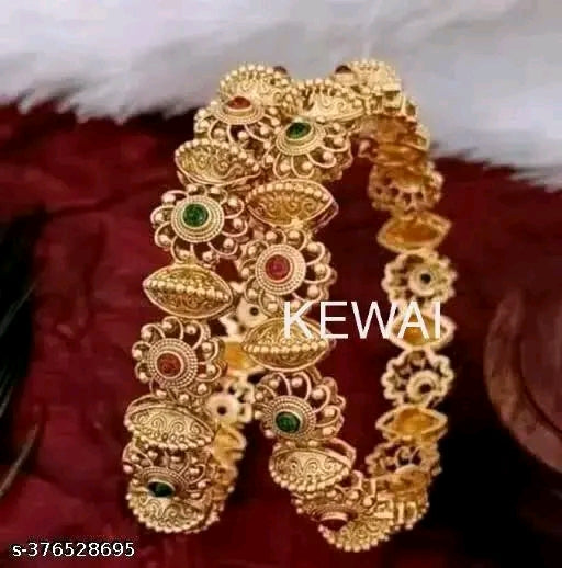 Feminine Fusion Gold Plated Bracelet & Bangles Set with Sparkling Artificial Stones