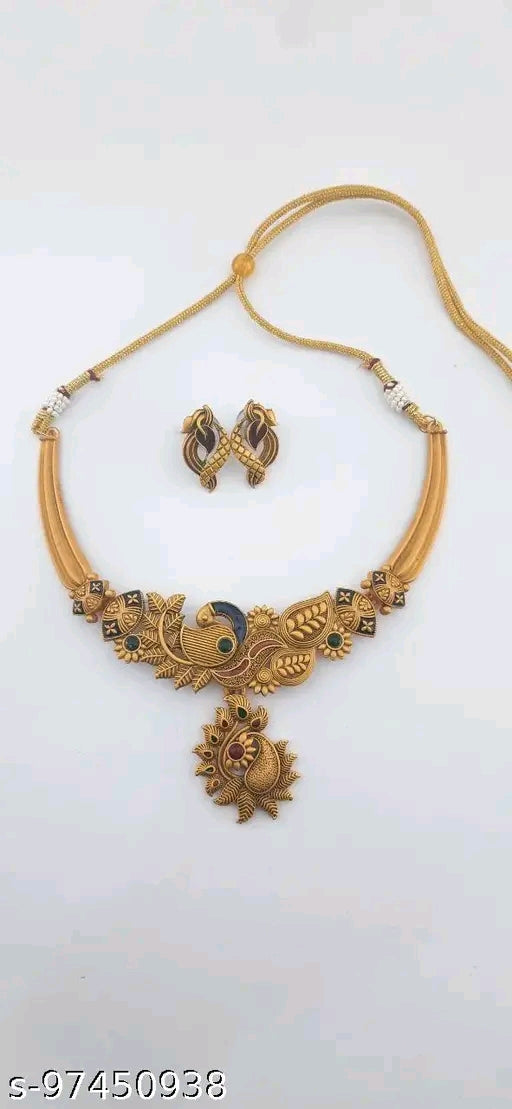 Elegant Gold-Plated Fashion Jewelry Set for Women & Girls – Adjustable Necklace & Earrings with Artificial Stones"