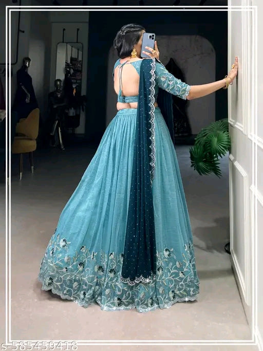 New Latest Embroidery Lehenga Choli with Heavy Embroidery Dupatta – Unstitched Blouse Piece#