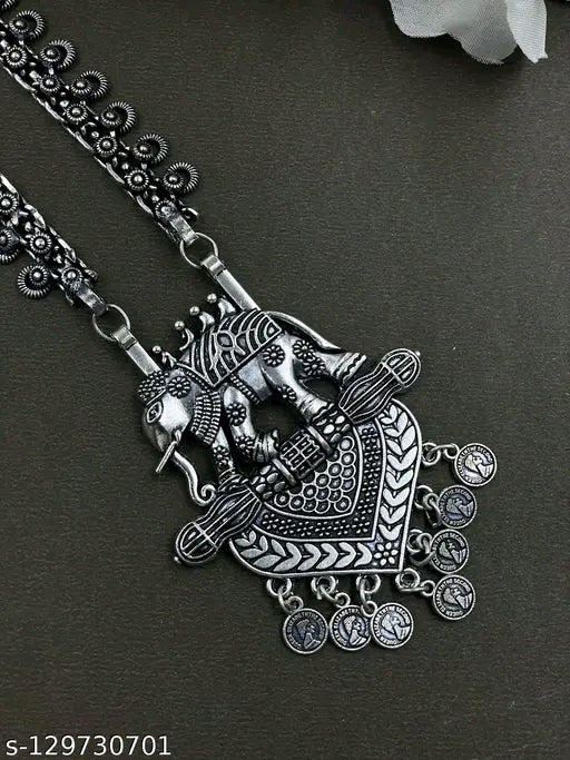 Shimmering Elegance Oxidised Silver Jewellery Set – Haram & Earrings