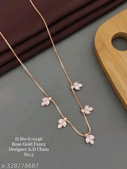 Elegant Rose Gold Plated Party Wear Chain with Cubic Zirconia