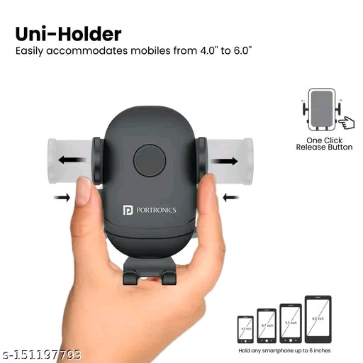 Portronics Clamp M2 | 360° Adjustable Car Mobile Holder with Strong Suction | Black