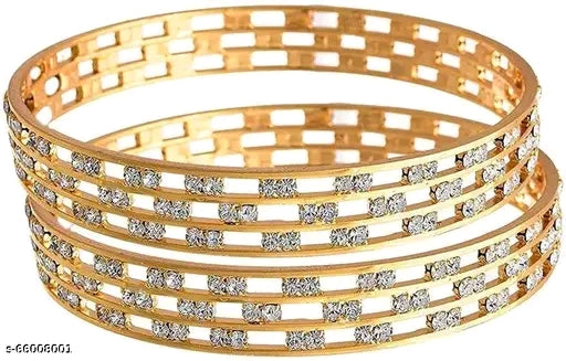 Diva Glittering Bracelet & Bangles Set - Gold Plated with Cubic Zirconia Stones (Pack of 2)