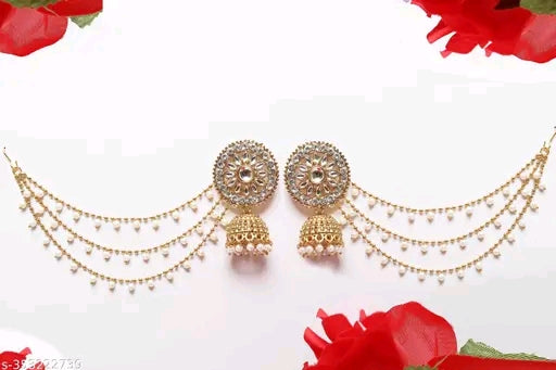 Classy Gold-Plated Bahubali Earrings & Studs with Pearls