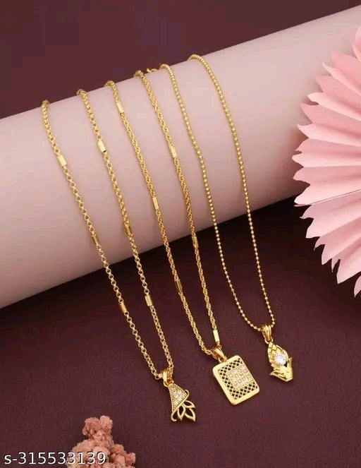 Elegant Gold-Plated Women's Necklace Set with American Diamonds – Set of 3